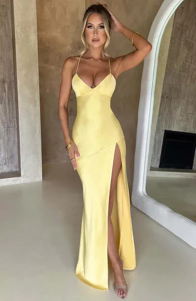 Women Summer Sexy Spaghetti Strap Solid Color Satin Backless Side-Slit Maxi Dress - Image 8