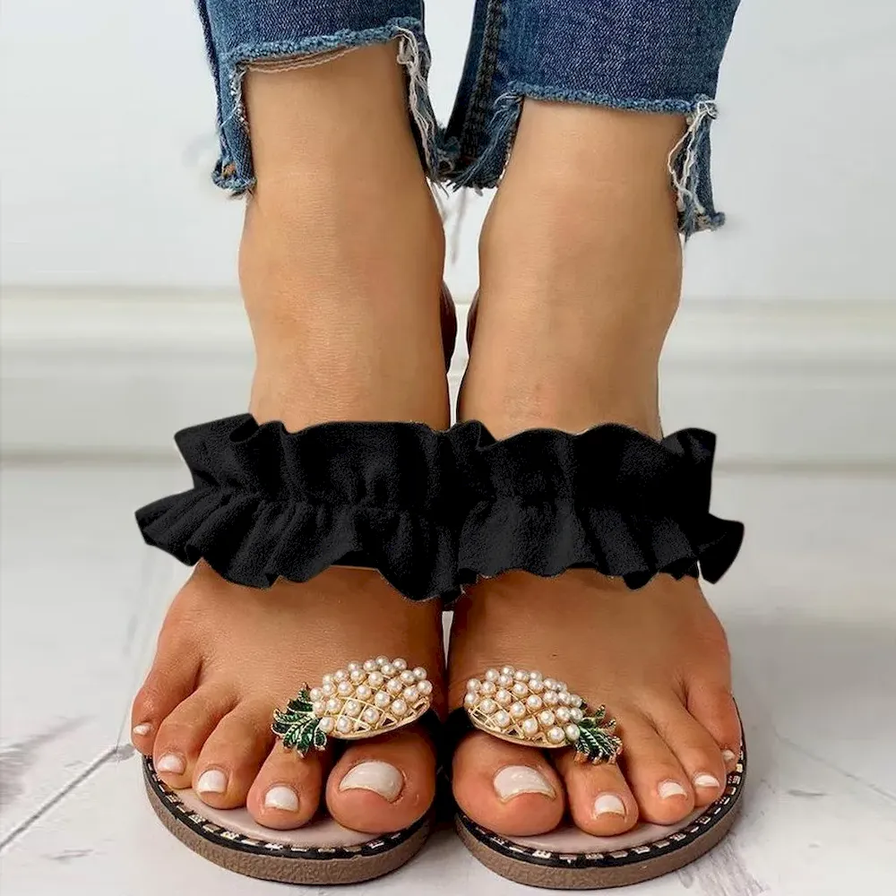 Women Fashion Casual Pineapple Buckle Flip Flops Flat Beach Slippers