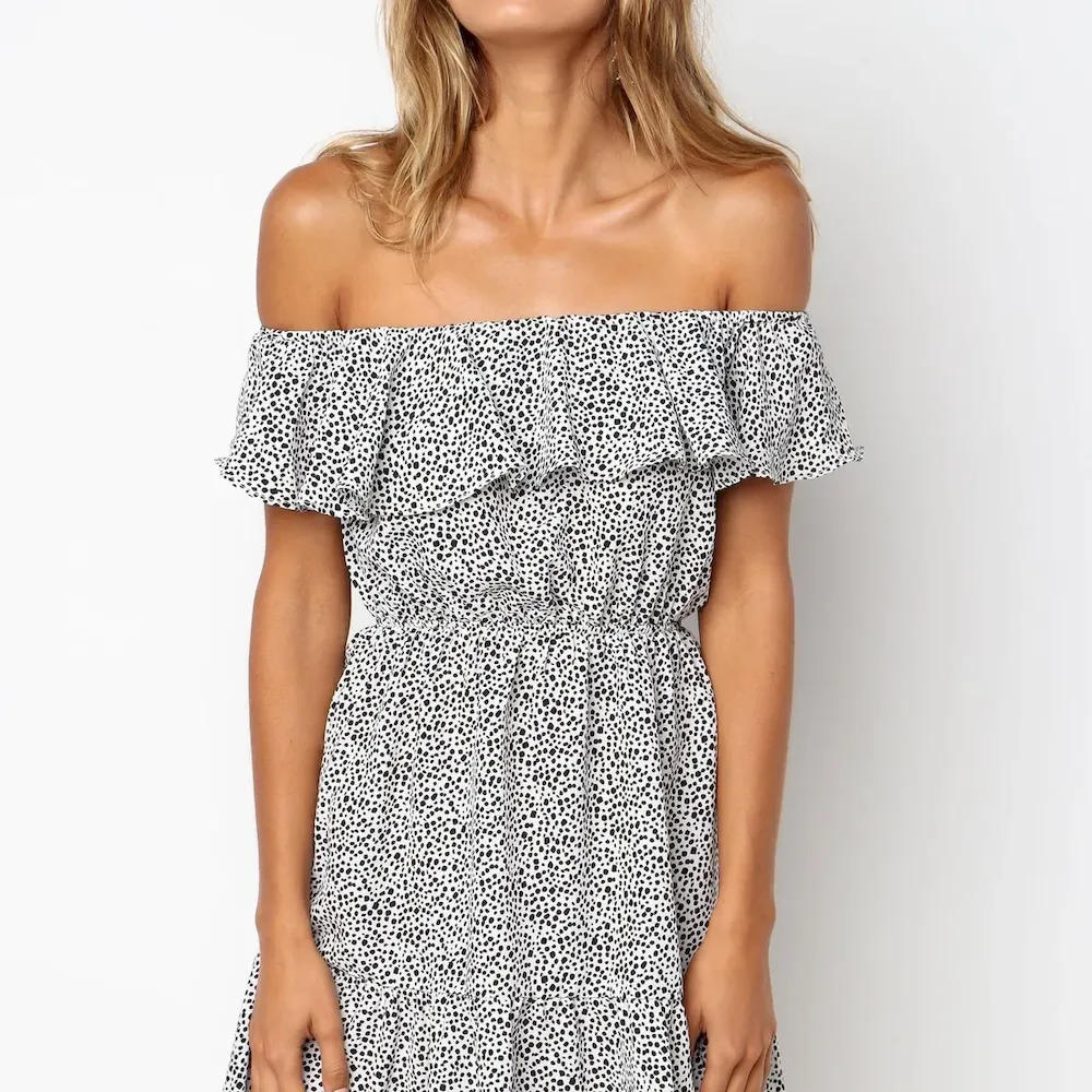 Sexy Women Summer Vacation Off-Shoulder Ruffled Short Sleeve Dress - Image 5