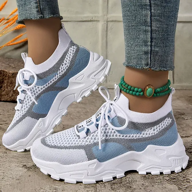 Women Fashion Casual Woven Breathable Mesh Soft Sole Platform Sneakers