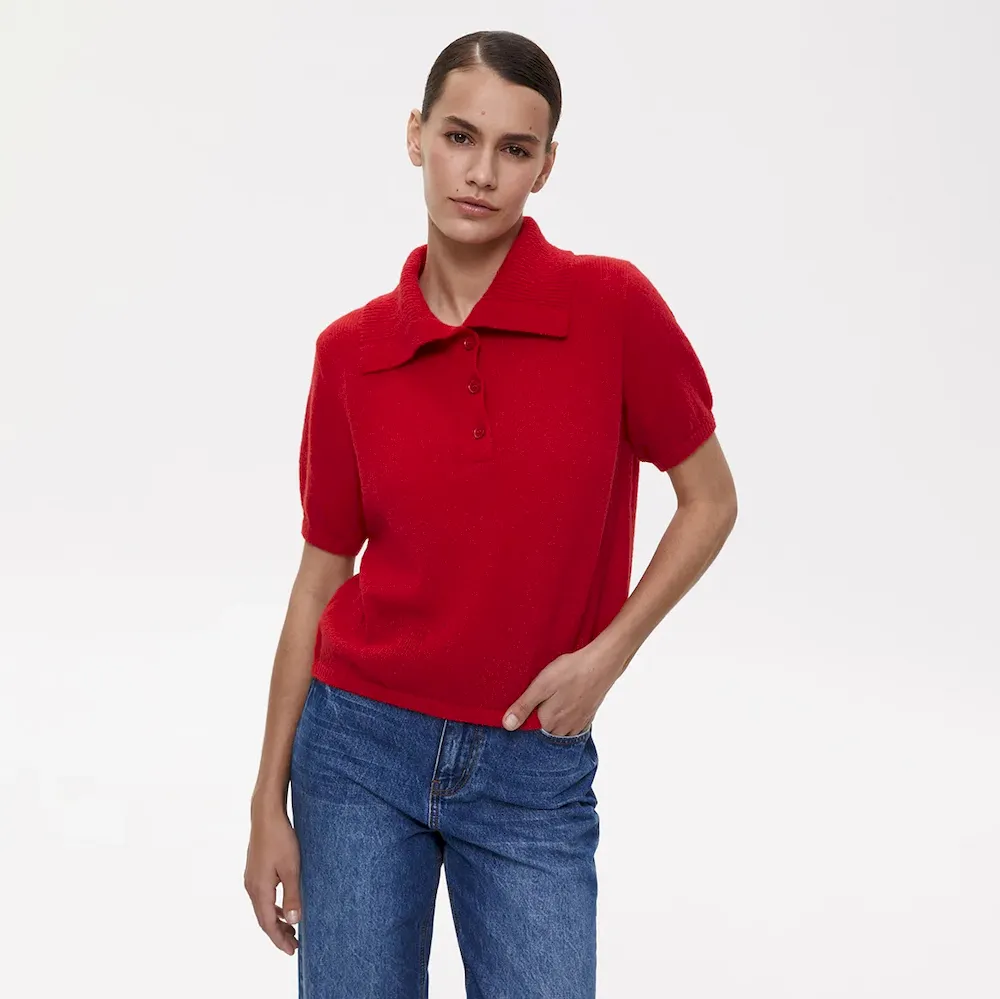 Women Fashion Casual Solid Color Hollow-Out Lapel Short-Sleeve Knitwear - Image 10