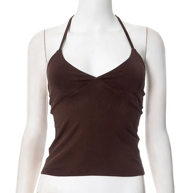 Women Fashion Sexy Solid Color Halter-Neck Lace-Up Camisole - Image 6