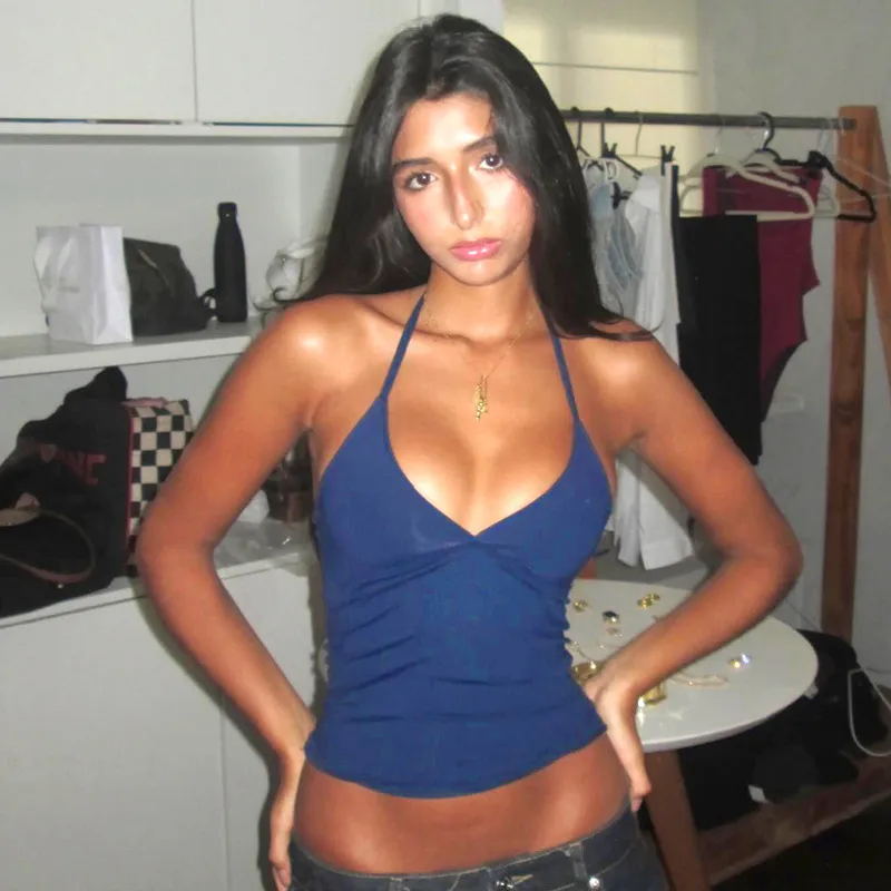 Women Fashion Sexy Solid Color Halter-Neck Lace-Up Camisole - Image 8