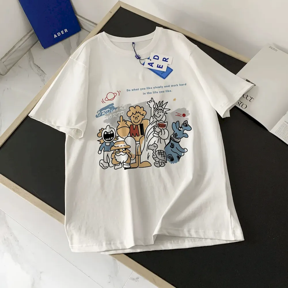 230G Summer Heavy Short-Sleeved T-Shirt Women'S Loose Pure White Crewneck Shoulder Top