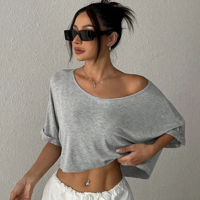 Women Fashion Casual Solid Color Short-Sleeve Loose T-Shirt