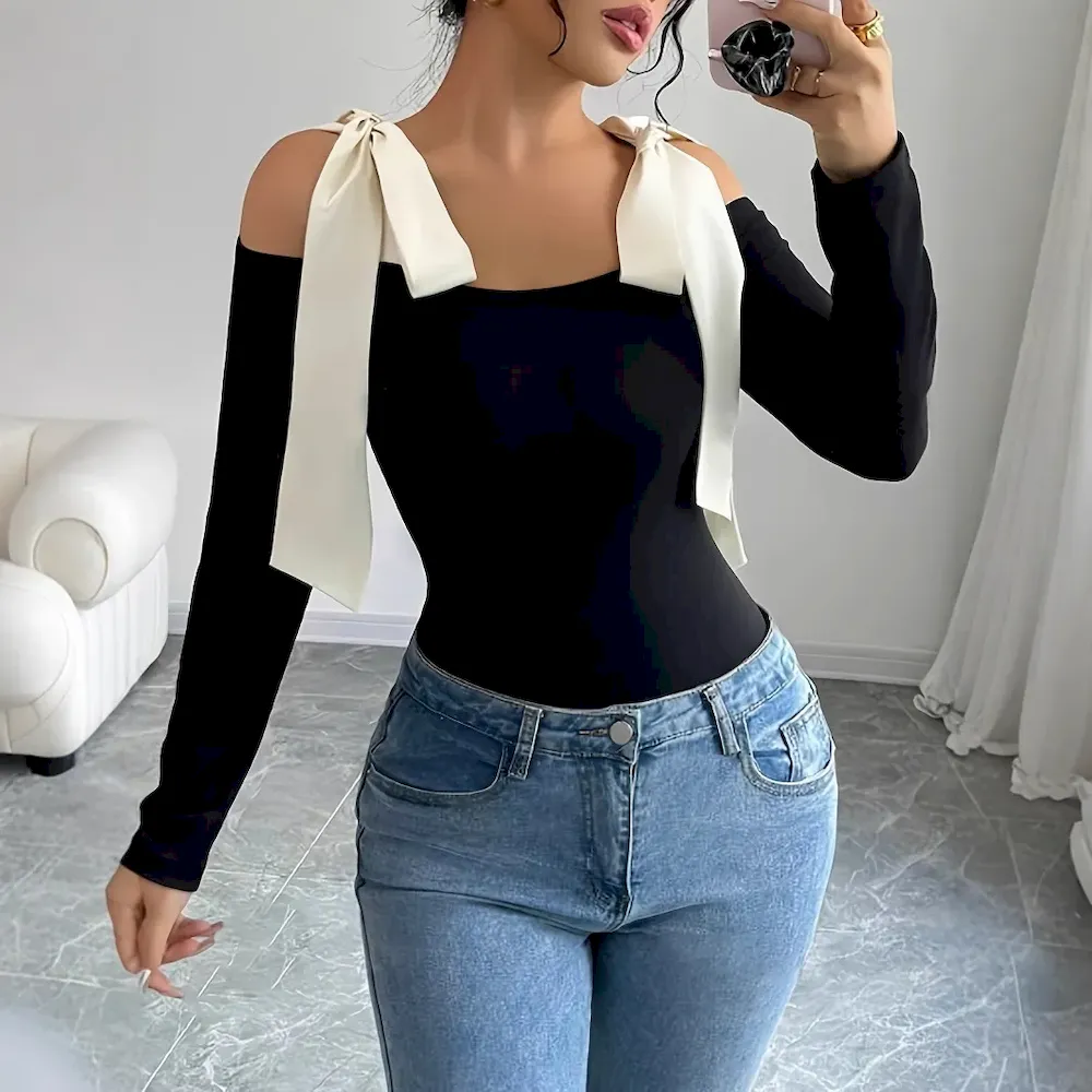 Women'S Fashion Long-Sleeved Shoulder Top