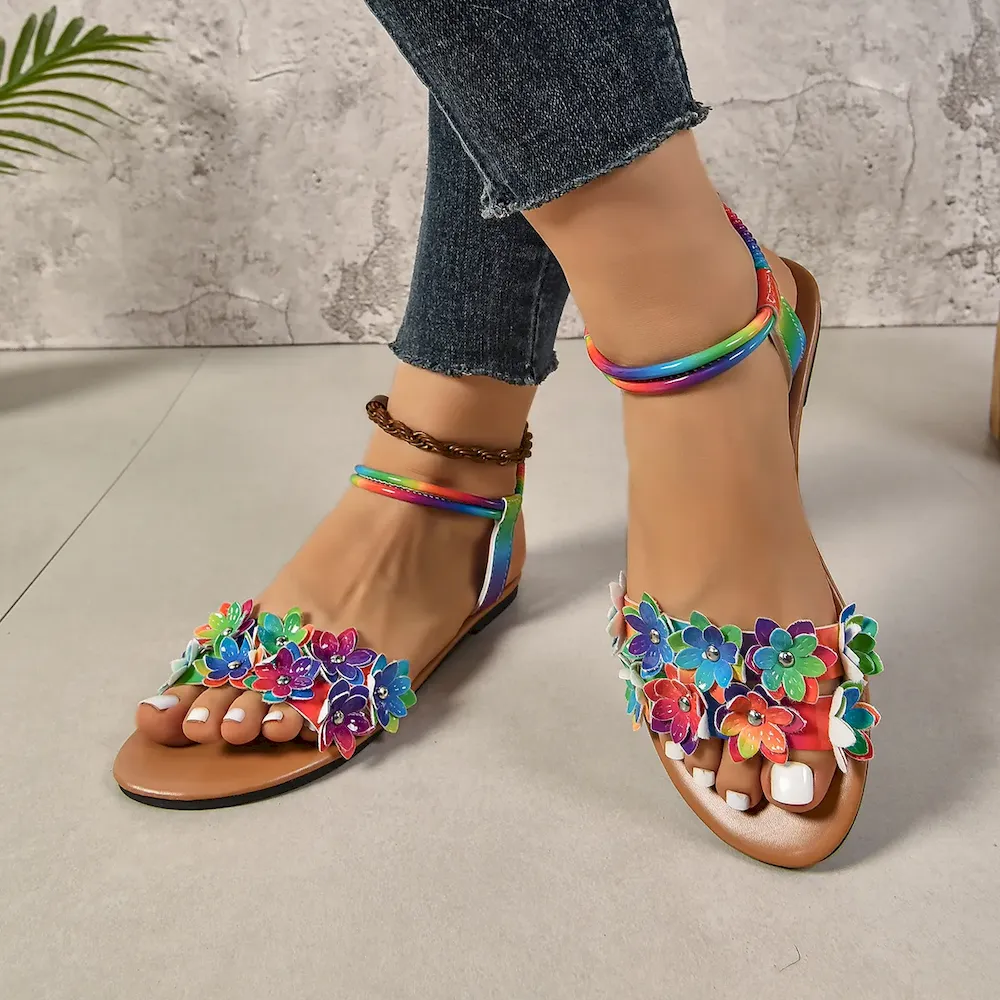 Plus Size Fashion Floral Flat Sandals