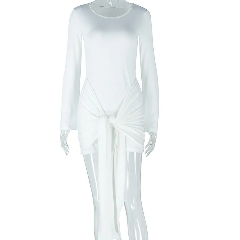 Womenfashion Solid Color Off-Shoulder Sexy Mini Flare Long Sleeve Dress - Image 6