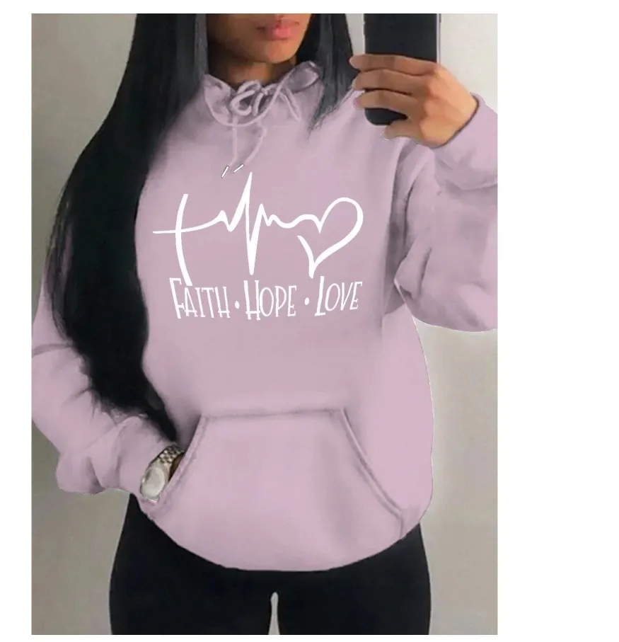 Women Fashion Casual Printed Long-Sleeve Pockets Drawstring Hoodies - Image 5