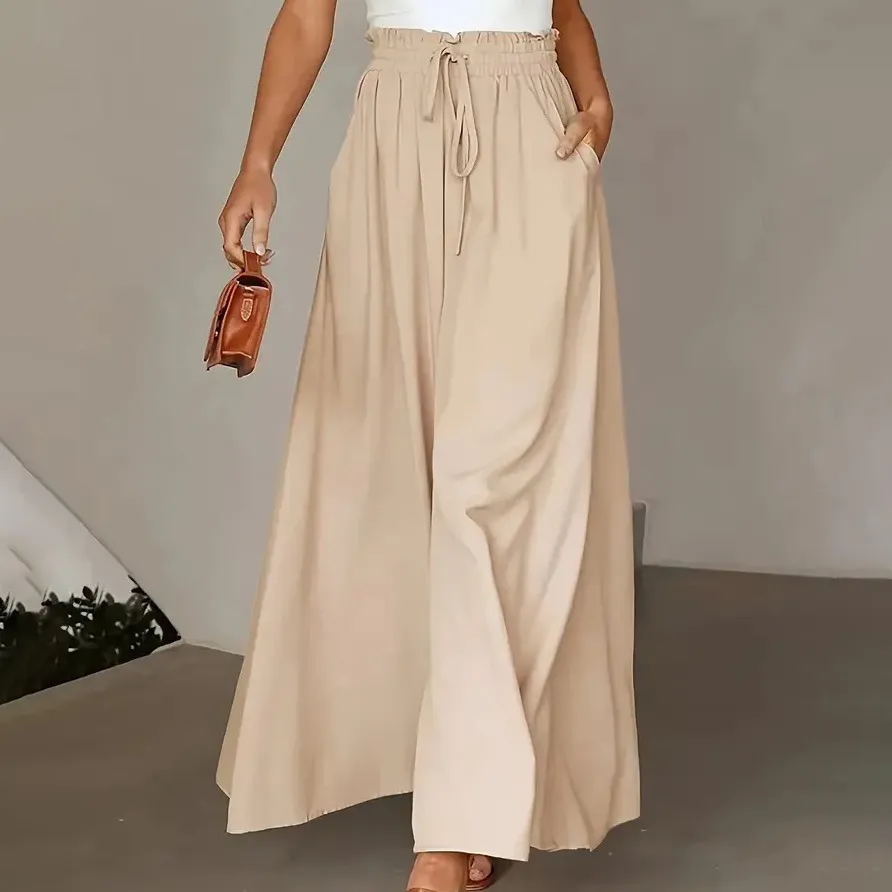 Women Casual Solid Color High Waist Wide Leg Pants - Image 3