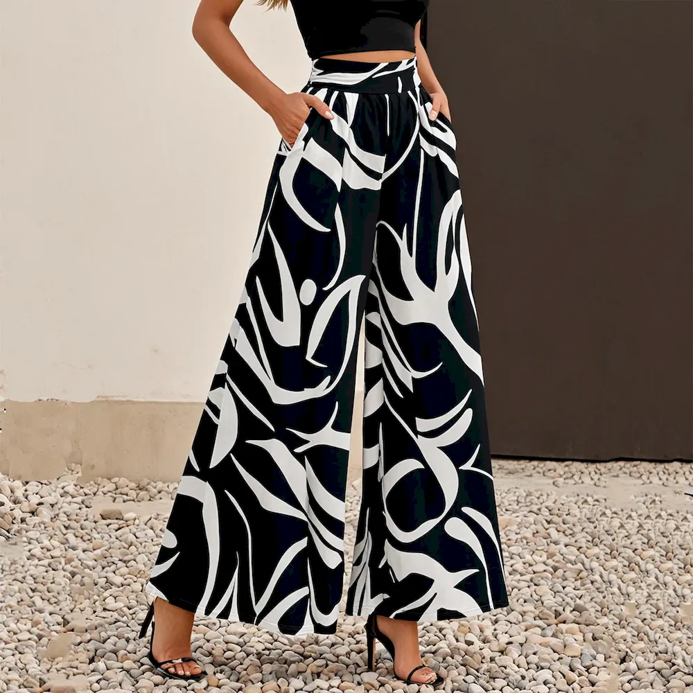 Women Casual Solid Color High Waist Wide Leg Pants - Image 15