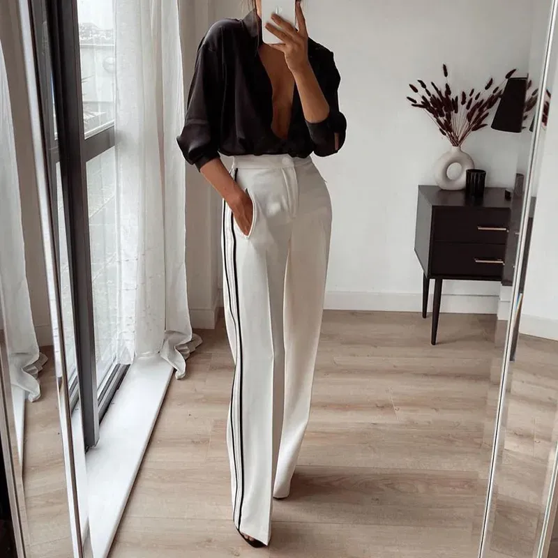 Women Fashion Casual Contrast Color Straight Pants - Image 4