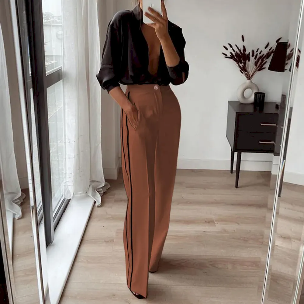 Women Fashion Casual Contrast Color Straight Pants - Image 6