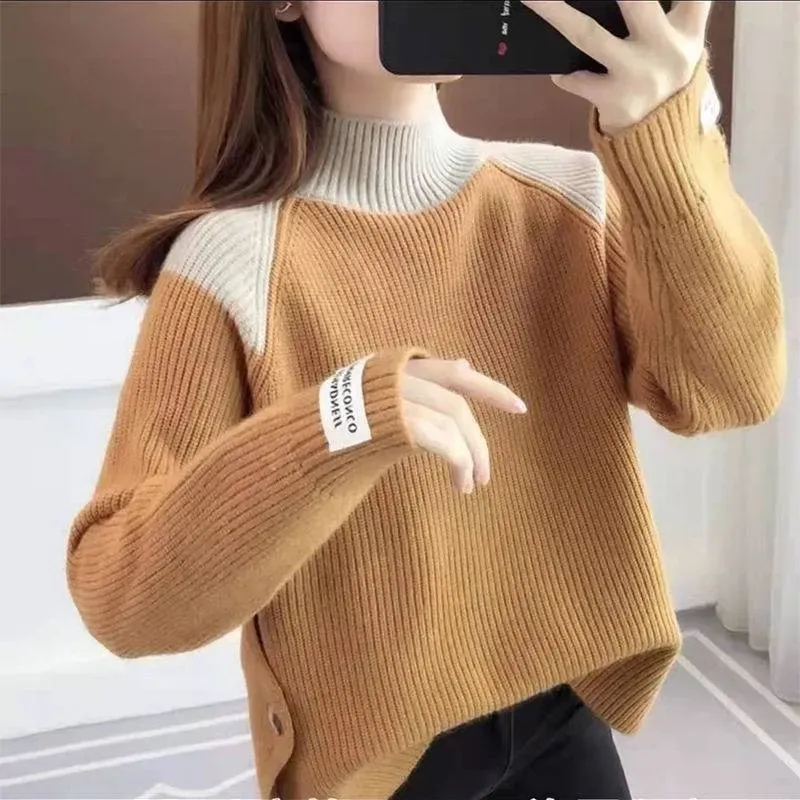 Autumn And Winter Women'S Casual Contrast Color Stitching Sweater - Image 4