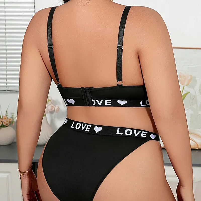 Plus Size Women Sexy Letter Print Underwear Two-Piece Set - Image 4