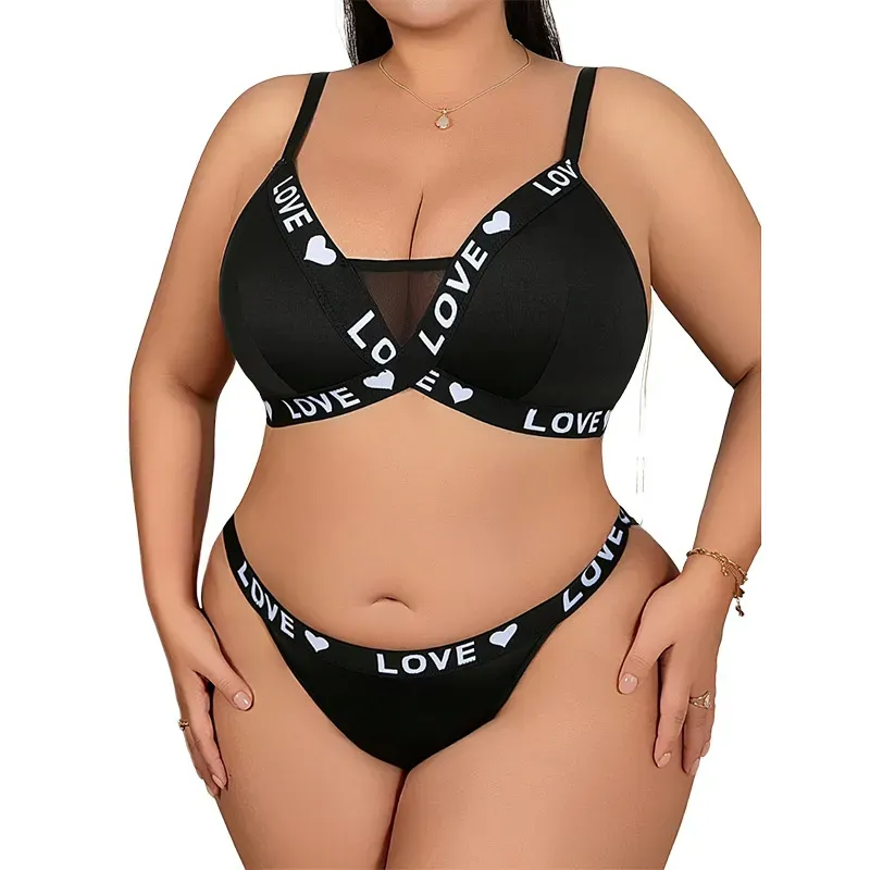 Plus Size Women Sexy Letter Print Underwear Two-Piece Set - Image 6