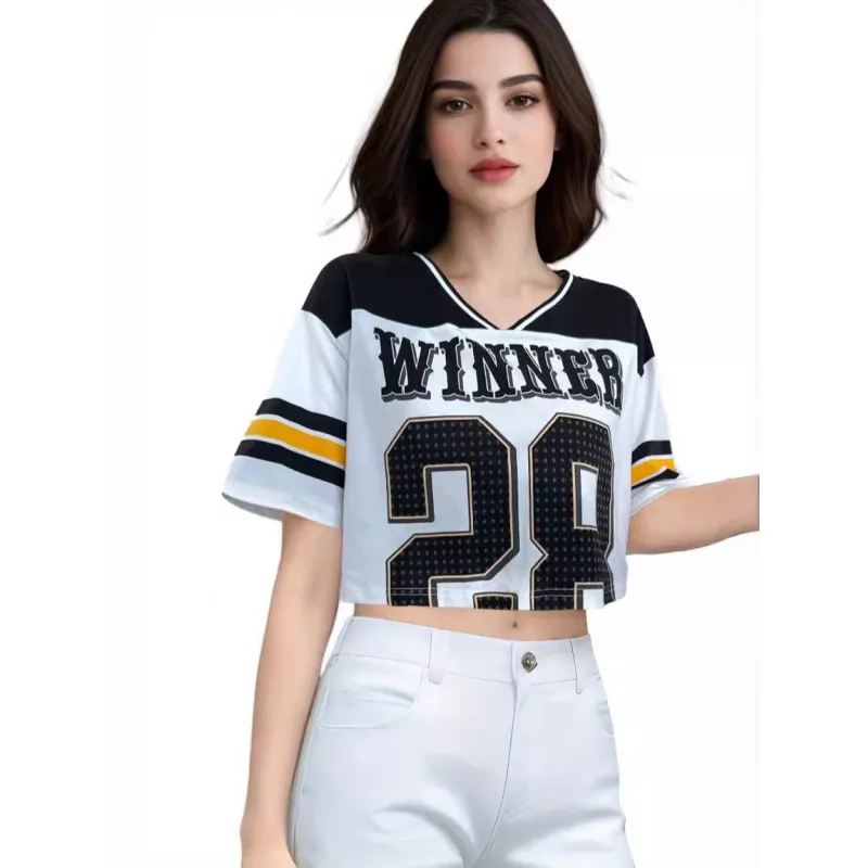 Women Loose Short-Sleeved Crewneck Casual Jersey Top Football Sports T-Shirt