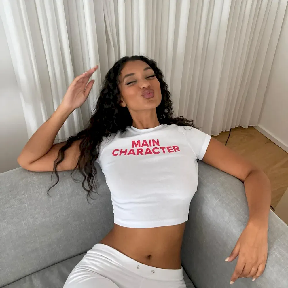 Women Simple Letter Printing Y2k White Short-Sleeved Crop T-Shirt - Image 2