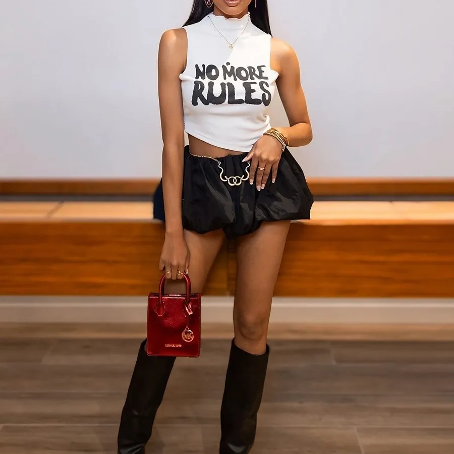 Fashion Fwomen Sleeveless Summer Irregular Letter Printed Crop Tank Top - Image 3