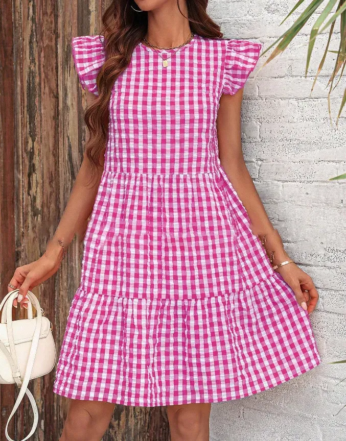 Women Fashion Causal Plaid Printed Sleeveless Loose Dress - Image 3
