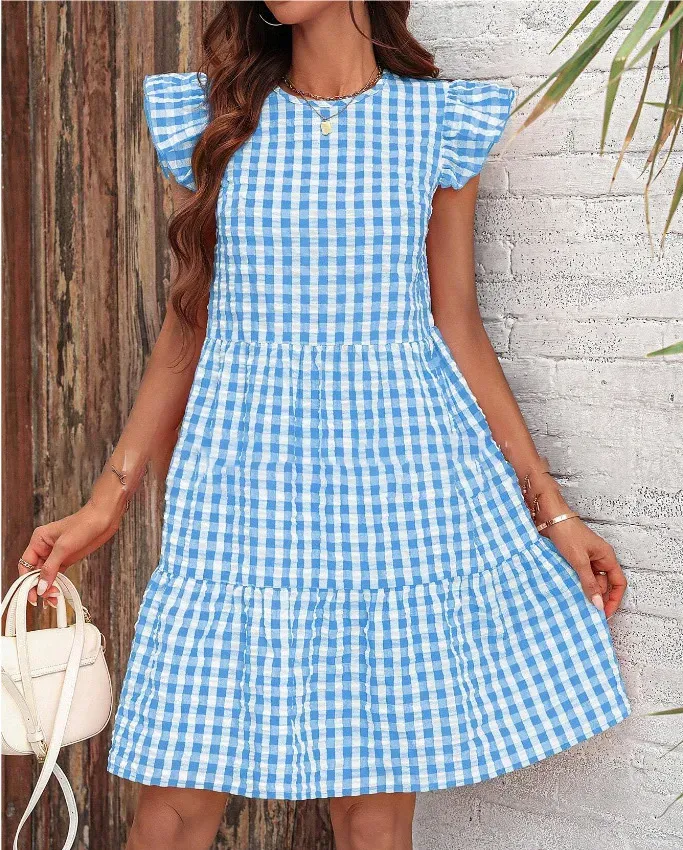 Women Fashion Causal Plaid Printed Sleeveless Loose Dress - Image 4