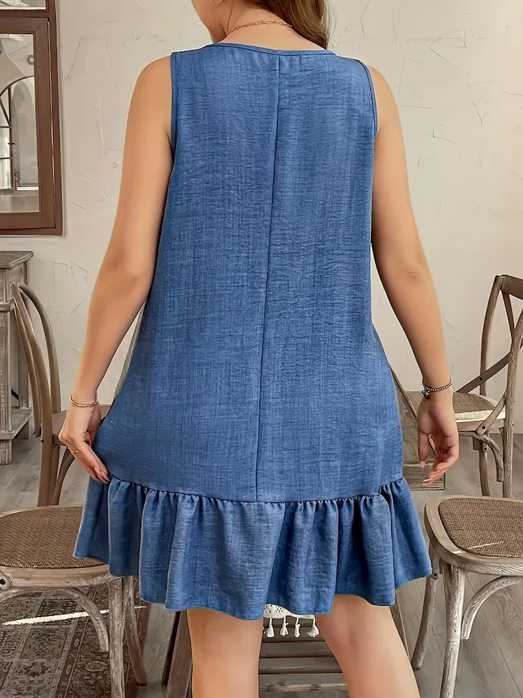 Women Fashion Elegant Floral Sleeveless Ruffled Dress - Image 3