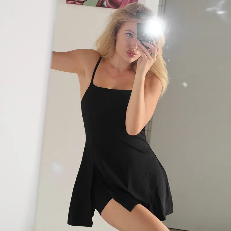 Women Fashion Sexy Solid Color Spaghetti Strap Backless Slim Fit Dress