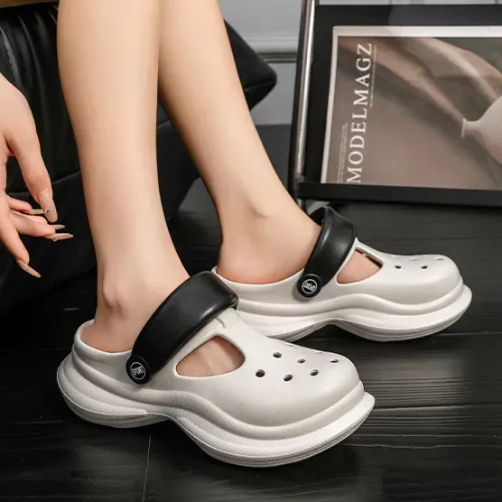 Women Fashion Casual Contrast Color Thick-Soled Non-Slip Hole Shoes Slippers