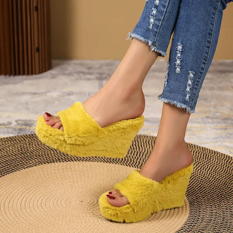 Women Fashion Casual Plush Round-Toe Platform Wedge Sandals