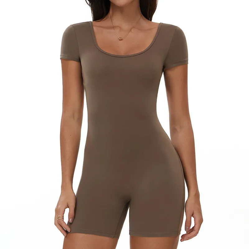 Women Fashion Solid Color Short-Sleeve Backless Yoga Sports Rompers - Image 7