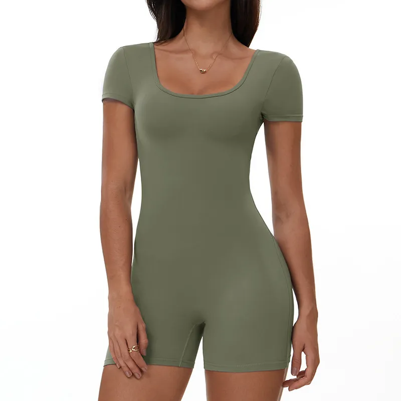 Women Fashion Solid Color Short-Sleeve Backless Yoga Sports Rompers - Image 8