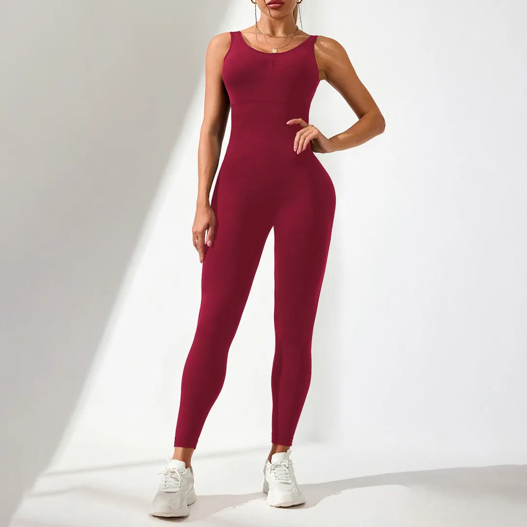 Women Fashion Sexy Solid Color Seamless U-Shaped Backless Sports Yoga Jumpsuits