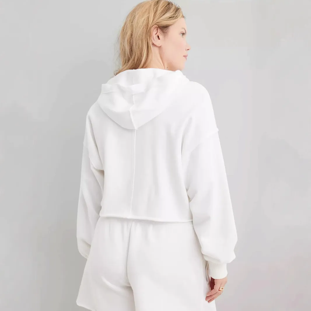 Women Fashion Simple Solid Color V-Neck Long Sleeve Loose Hoodies - Image 4