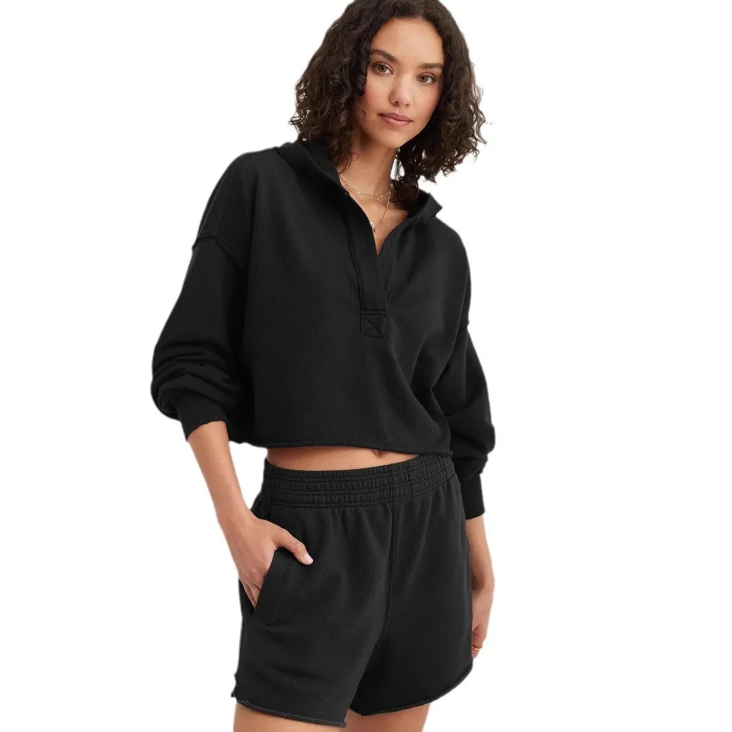 Women Fashion Simple Solid Color V-Neck Long Sleeve Loose Hoodies - Image 5