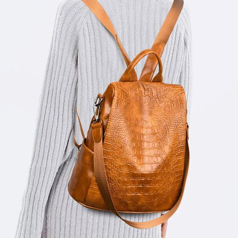 Vintage Style Crocodile Pattern PU Backpacks - Image 7