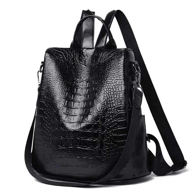 Vintage Style Crocodile Pattern PU Backpacks - Image 9