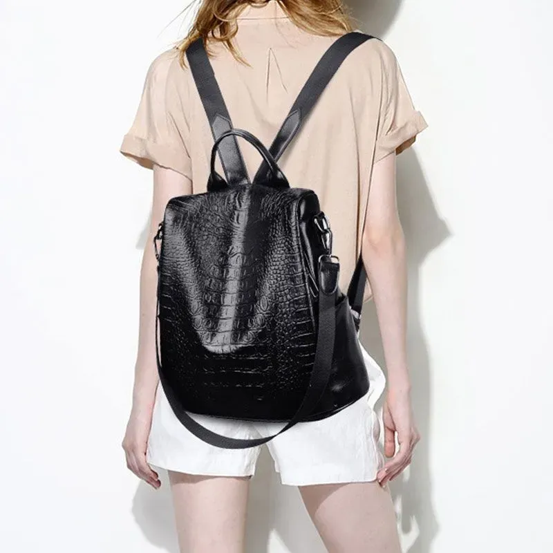 Vintage Style Crocodile Pattern PU Backpacks - Image 10