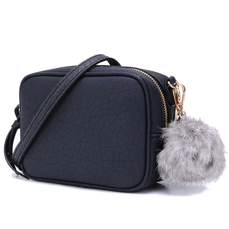 Fashion Women Pompon PU Zipper Crossbody Bag - Image 3