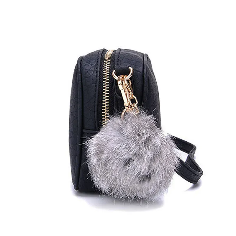 Fashion Women Pompon PU Zipper Crossbody Bag - Image 4