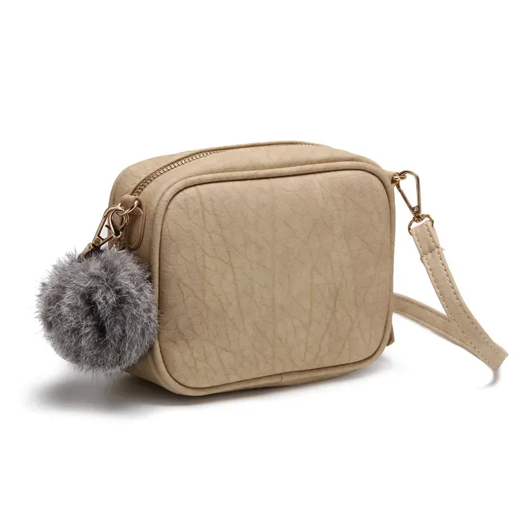 Fashion Women Pompon PU Zipper Crossbody Bag - Image 9