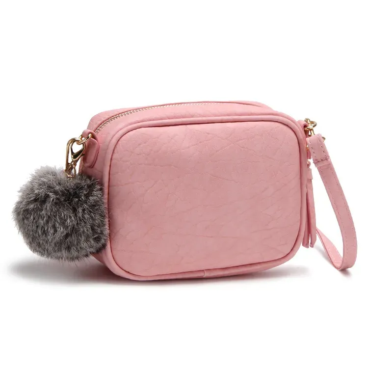 Fashion Women Pompon PU Zipper Crossbody Bag - Image 10