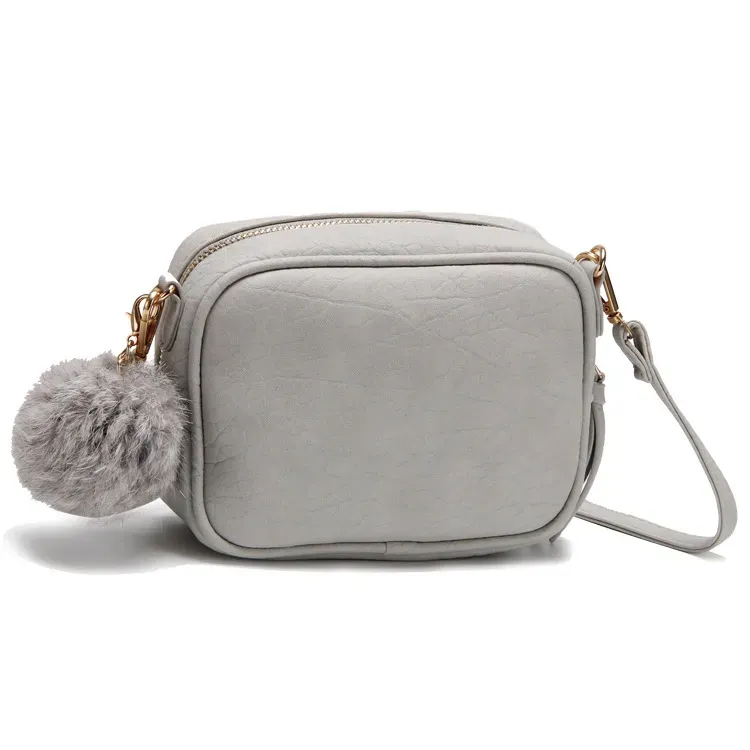 Fashion Women Pompon PU Zipper Crossbody Bag - Image 11