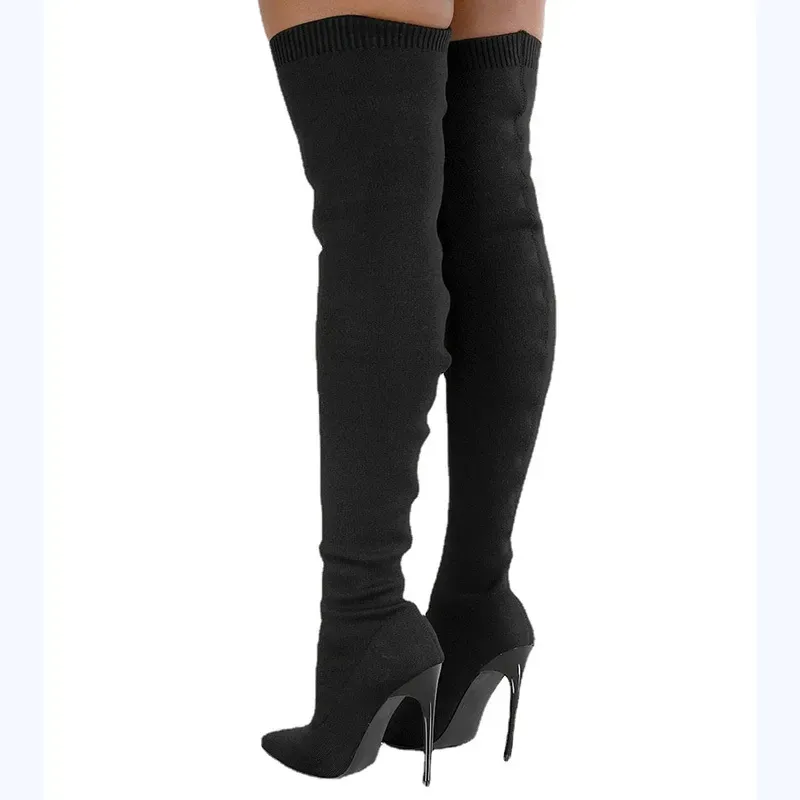 Size:5-11 Women Large Size Over The Knee Knitting High Boots - Image 4