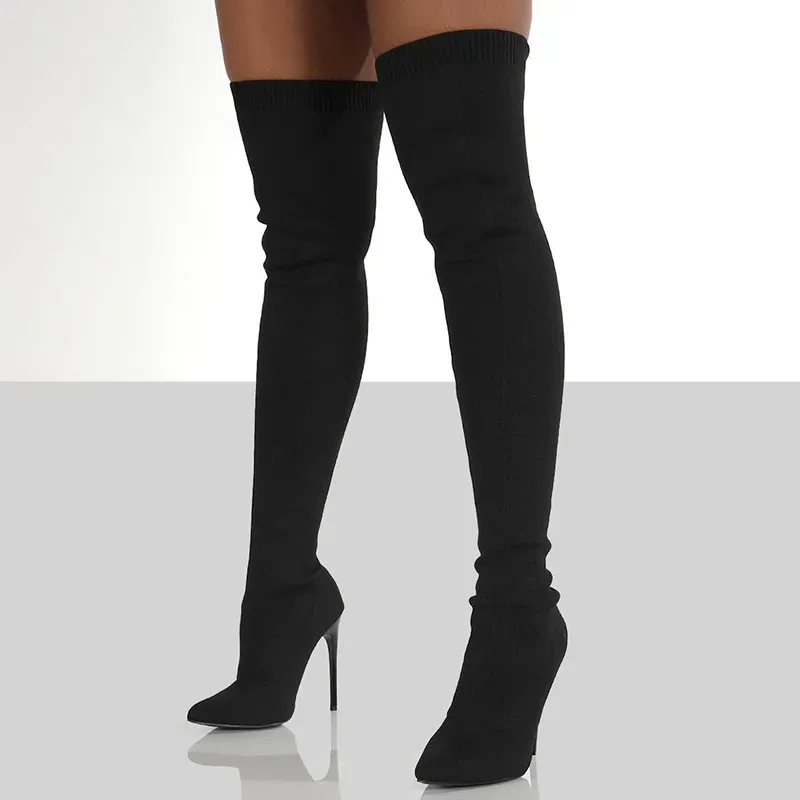Size:5-11 Women Large Size Over The Knee Knitting High Boots - Image 5