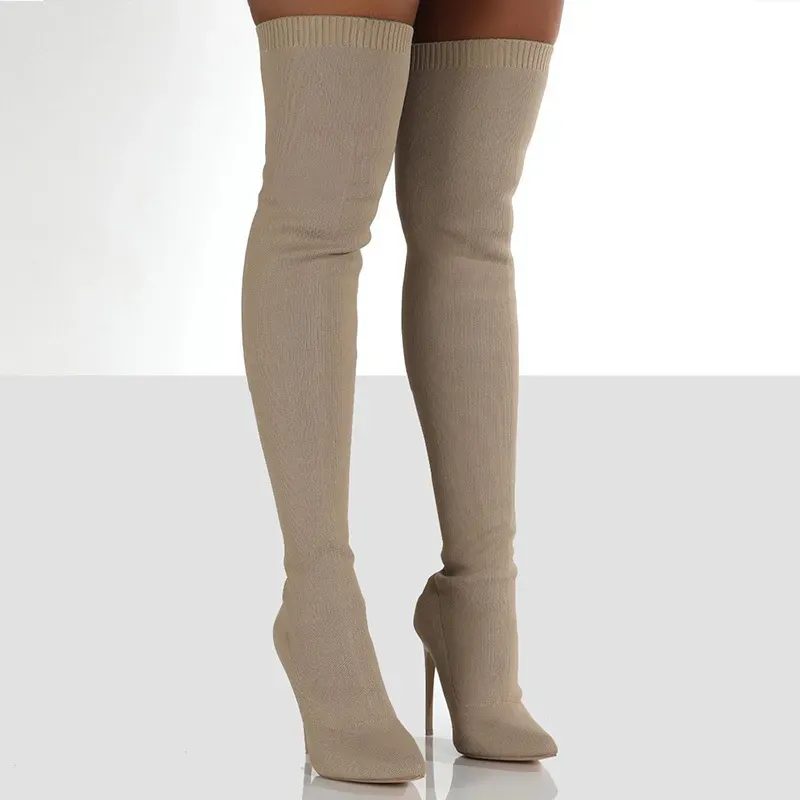 Size:5-11 Women Large Size Over The Knee Knitting High Boots - Image 6