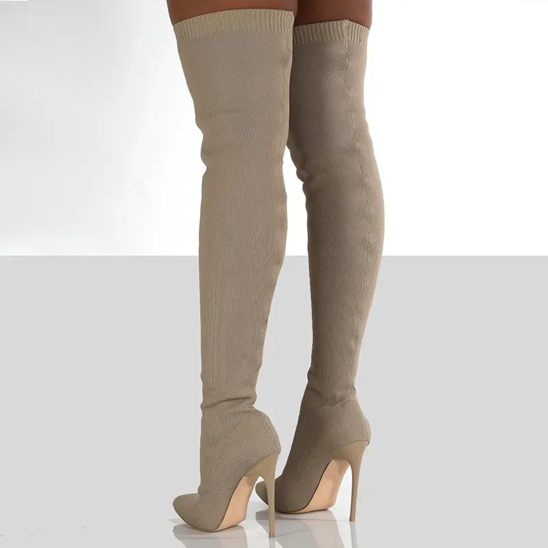 Size:5-11 Women Large Size Over The Knee Knitting High Boots - Image 8
