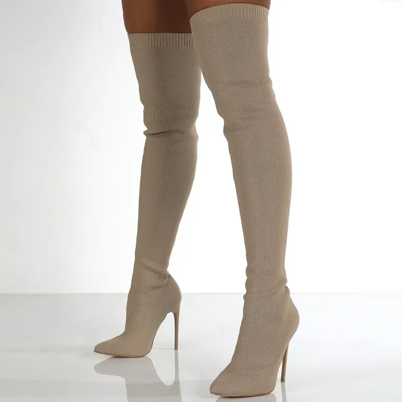 Size:5-11 Women Large Size Over The Knee Knitting High Boots - Image 9