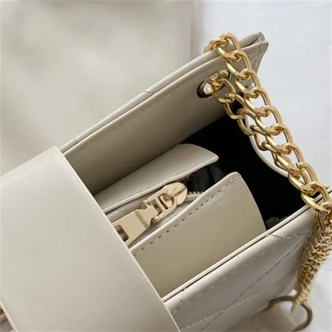 Women Elegant Solid Color Diamond Grid Stitching Heart-shaped Metal Buckle PU Crossbody Shoulder Bag - Image 4