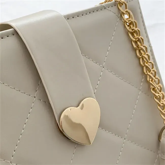 Women Elegant Solid Color Diamond Grid Stitching Heart-shaped Metal Buckle PU Crossbody Shoulder Bag - Image 5