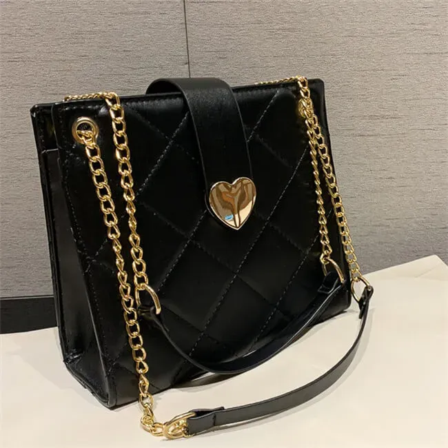 Women Elegant Solid Color Diamond Grid Stitching Heart-shaped Metal Buckle PU Crossbody Shoulder Bag - Image 9